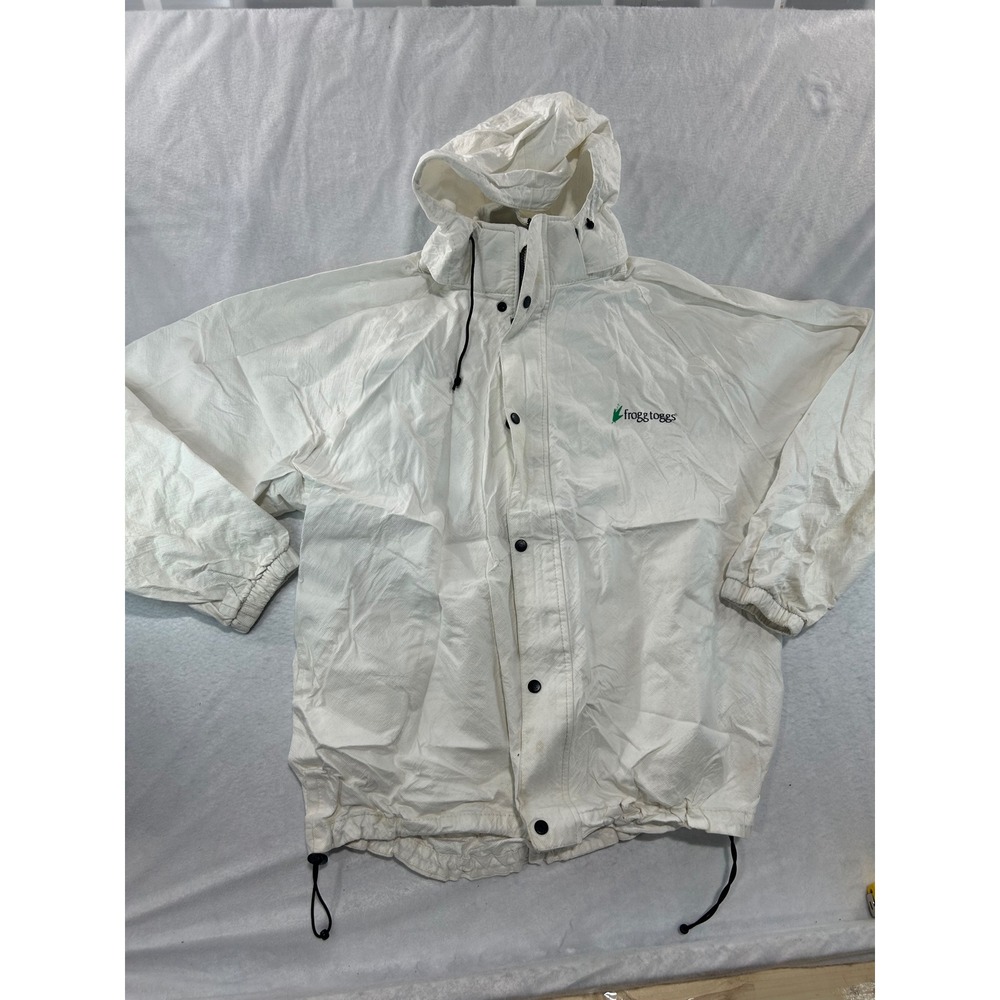 Frogg Toggs White Rain Jacket Mens XL Hooded Waterproof Shell Full Zip SnapFront